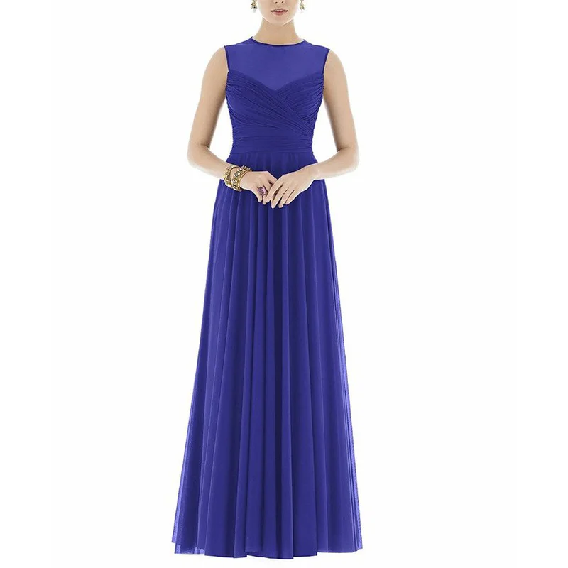 Vestido dama de honra, elegante, azul marinho, sem mangas, comprimento no chão, chiffon, feminino, vestido para festa de casamento, noiva longa, vestido para madrinha de honra