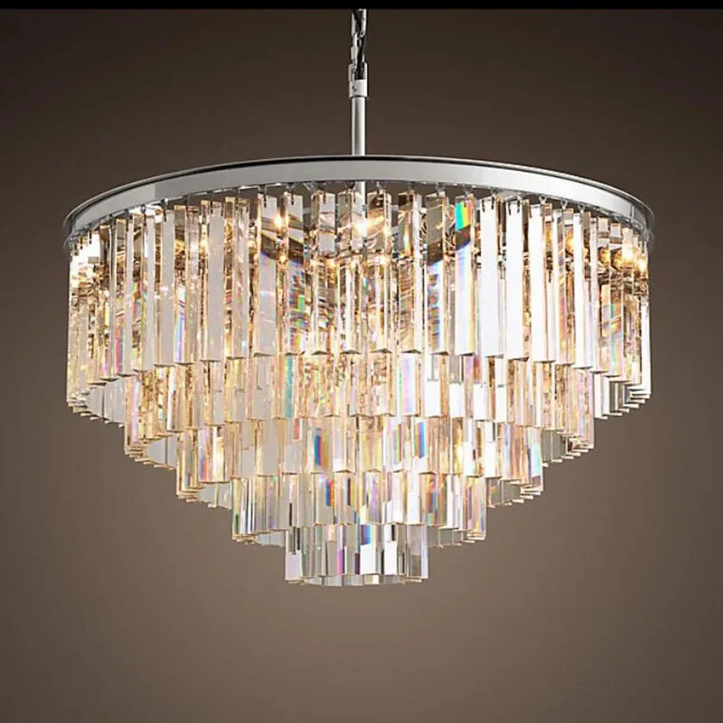 Crystal chandeliers light Multi-layer Crystal Hanging Light LED Chrome body Round  Living Room Sitting Retro Dining chandelier