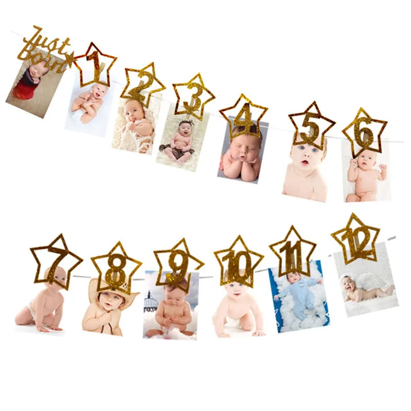 1-12 pietre miliari mensili del neonato compleanno foto Banner Baby Shower Home Party Bunting Banner un anno primi regali di compleanno