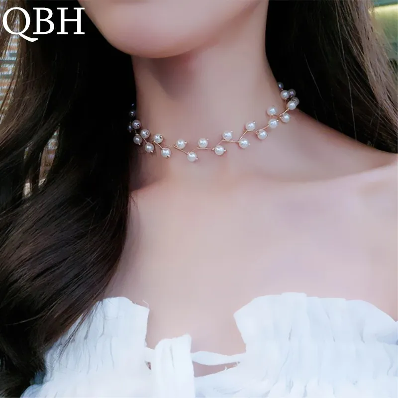 NK284 Hot Trendy Elegance Statement Necklace Charm Simulated Pearl Beads Choker Neck Jewelry For Women Kolye Collier Femme