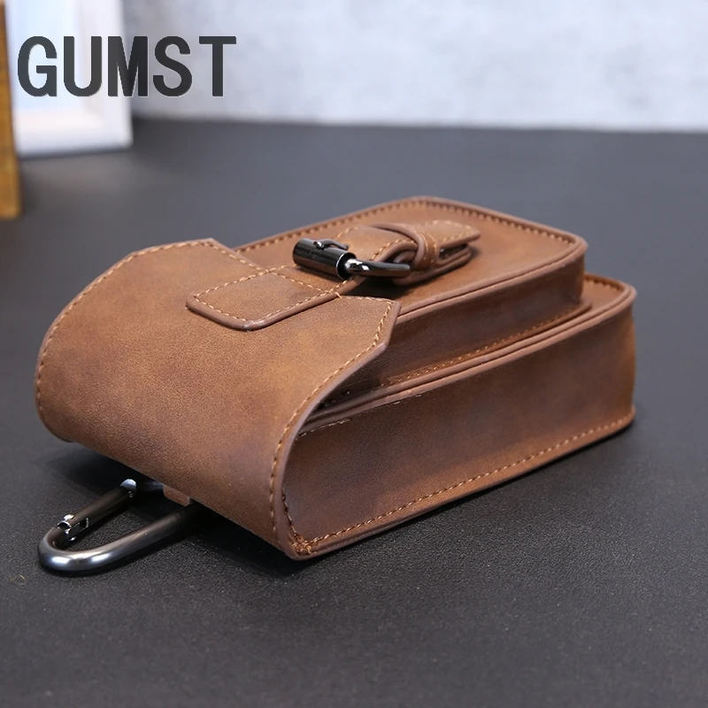 

GUMST 5.5 inch Crazy Horse Leather Mens Waist Bag Pouch Belt Hook&Loop Bags Cigarette Key Case Money Phone Bag