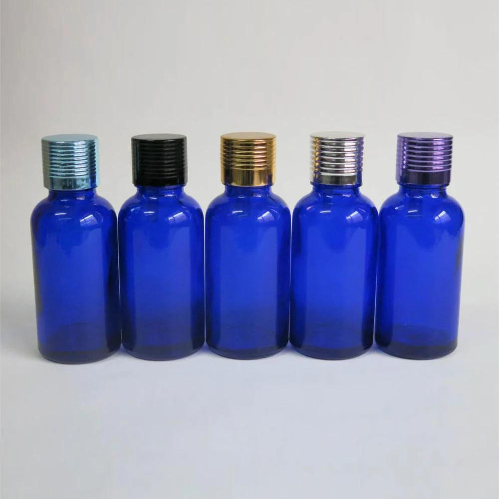 100pcs wholesale 30ml blue Glass Bottle for  Essential oil  , 1 ounce Glass Essential oil Container with aluminum lids