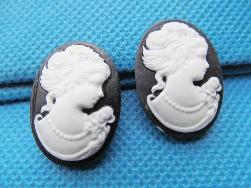 20pcs 18mmx25mm White-Black Oval Flatback Resin Beauty Head Lady Cameo Charm Finding,Phone Decoration Kit,DIY Accessory Jewellry