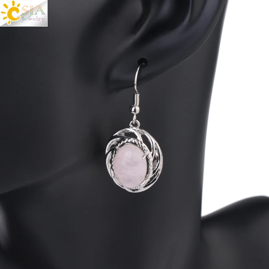 CSJA Green Natural Stone Drop Earrings for Women Girl Purple Pink Crystal Earring Statement Earrings 2019 Handmade Jewelry F911