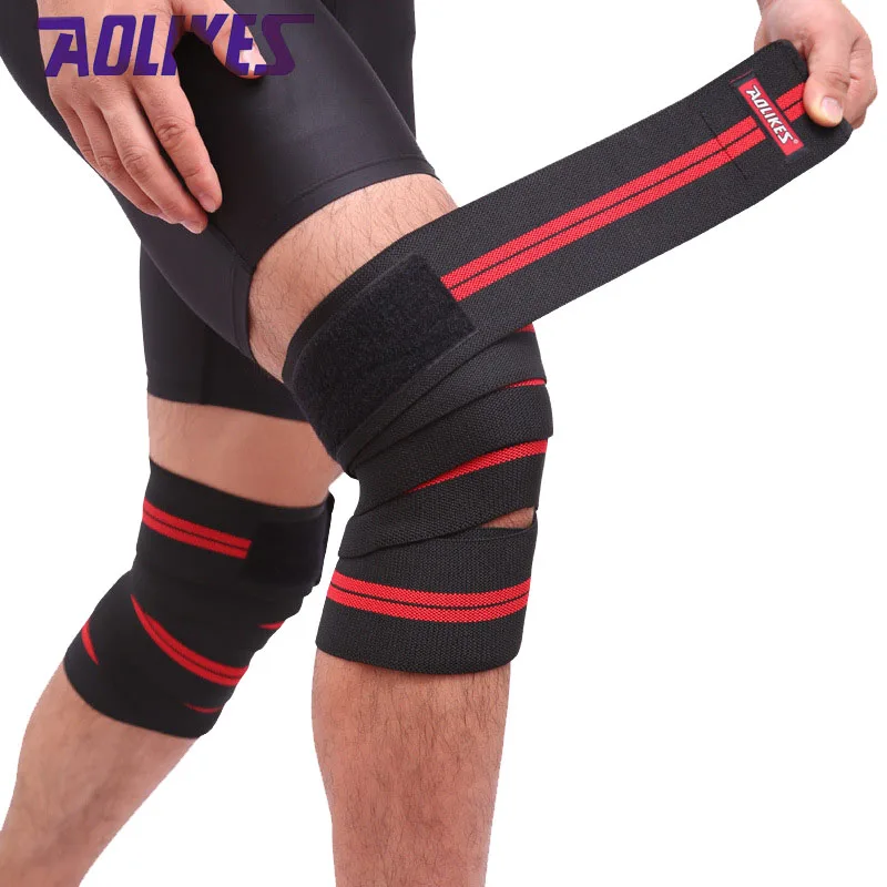 AOLIKES 2Pcs 2M*8CM Fitness Pressurized Straps Gym Weight Lifting Squat Training Elastic Bandages Leg Knee Compression Wraps