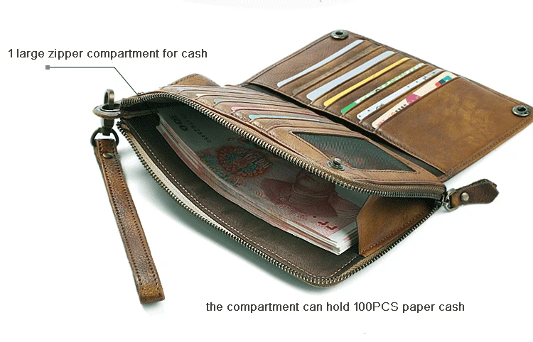 Fashion Vintage Genuine Leather Men Wallet Leather Long Wallet men purse Clutch Bag money bag male wallet coin Purse card holder