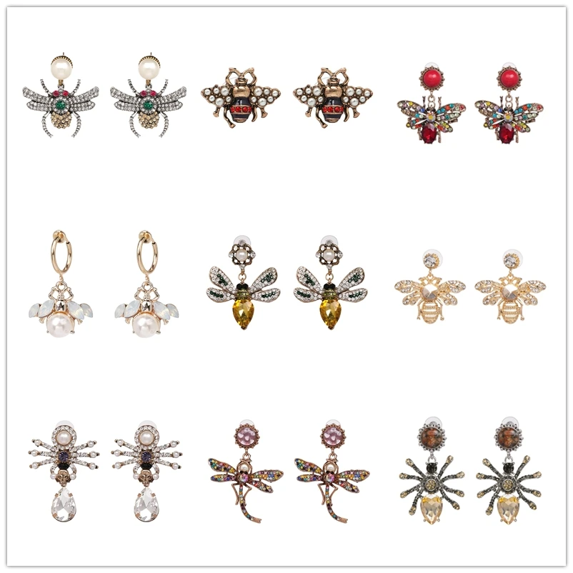 

Vintage Insect Shaped Crystal Earrings Charm Statement Earrings for Women Wedding Goth Party Luxury Jewelry Trend 2022 New