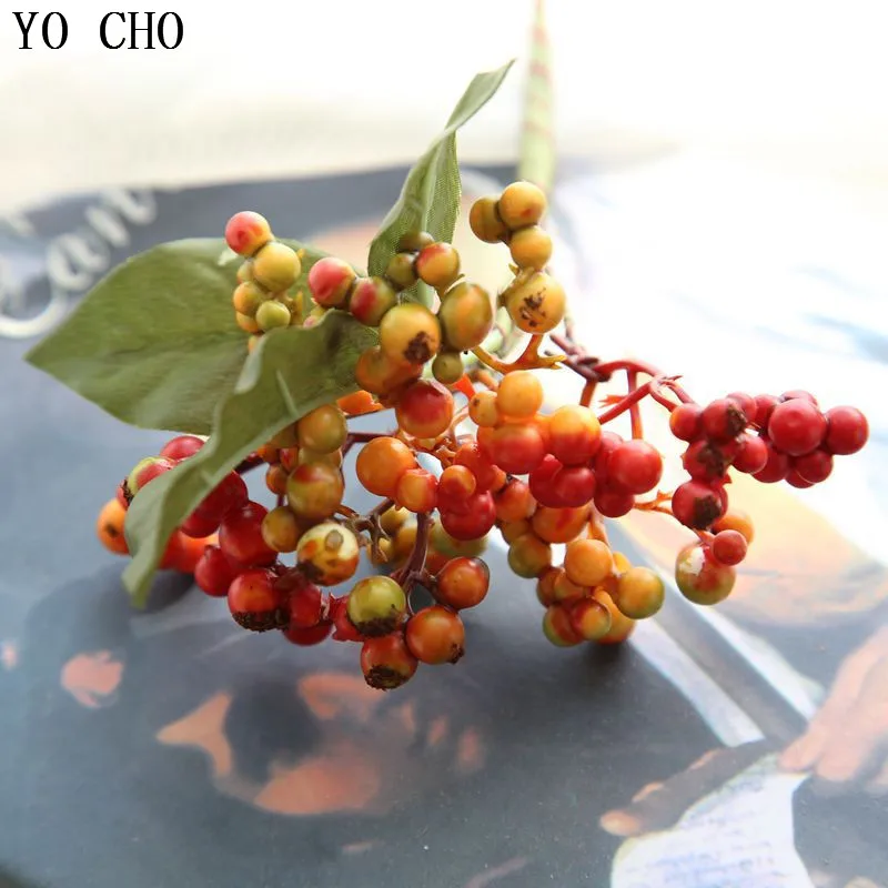 YO CHO 5pcs High-end Artificial Plant Eco-friendly Plastic Fake Succulent Christmas Fruit Cherry Bouquet For Home Xmas Decor DIY