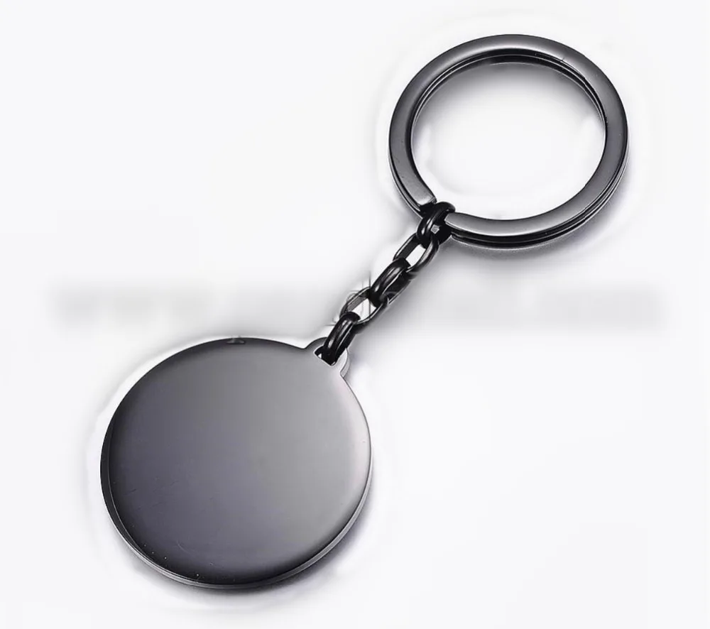 

JJ002 High Polished Black Stainless Steel Round Keychain -38mm*35mm*2mm Blank Engravable Keyring For Women Men Cheap Wholesale