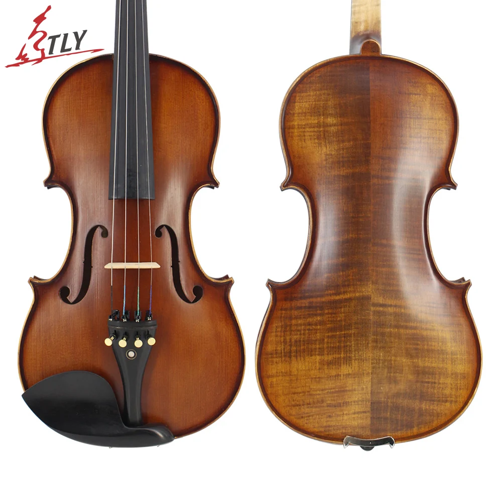 TONGLING Profession Advanced Hand-craft Antique Matt Stripes Violin 4/4 Spruce Plate Naturel Flamed Maple Violin Ebony Parts