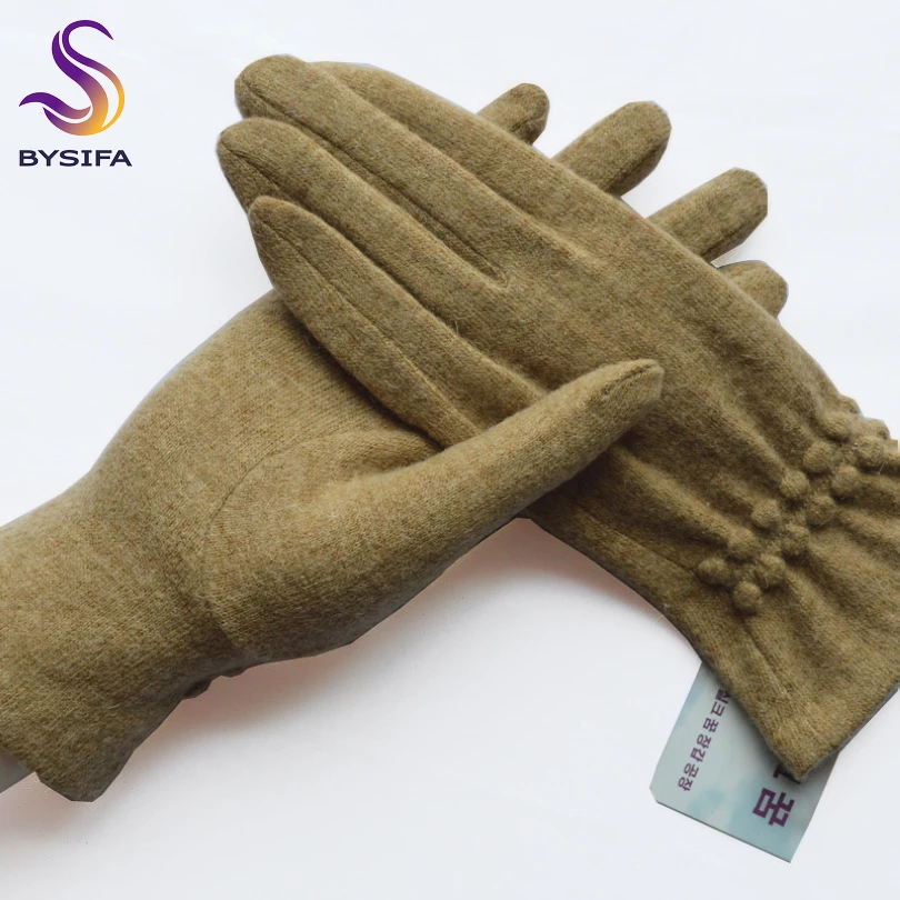 [BYSIFA] Winter Cashmere Wool Gloves Women New Soft Elegant Mittens Gloves Top Grade Thick Warm Touch Screen Ladies Gray Gloves