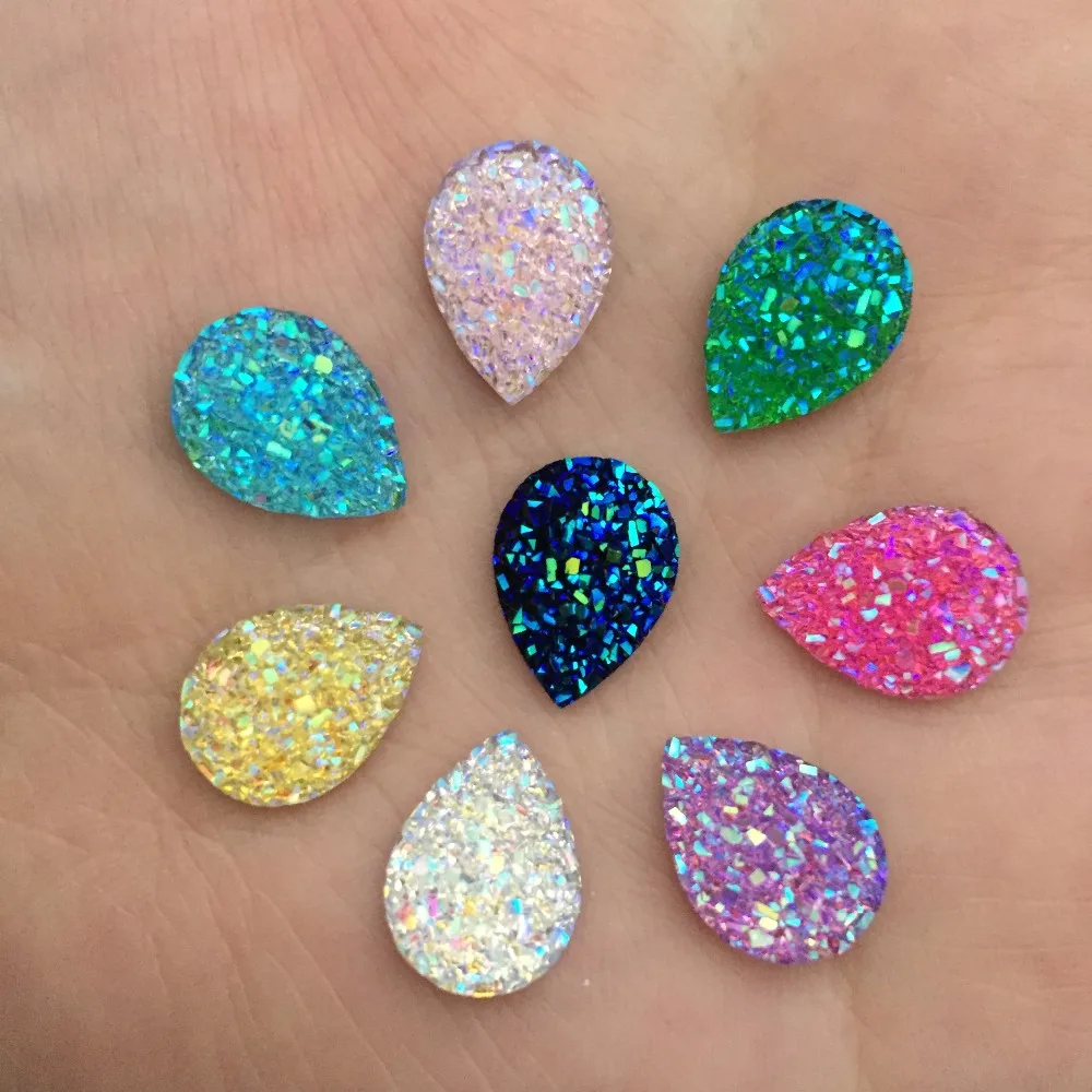 80pcs AB Resin 10*14mm Bling Ore teardrop flatback rhinestone Ornaments DIY Wedding appliques craft D55*2