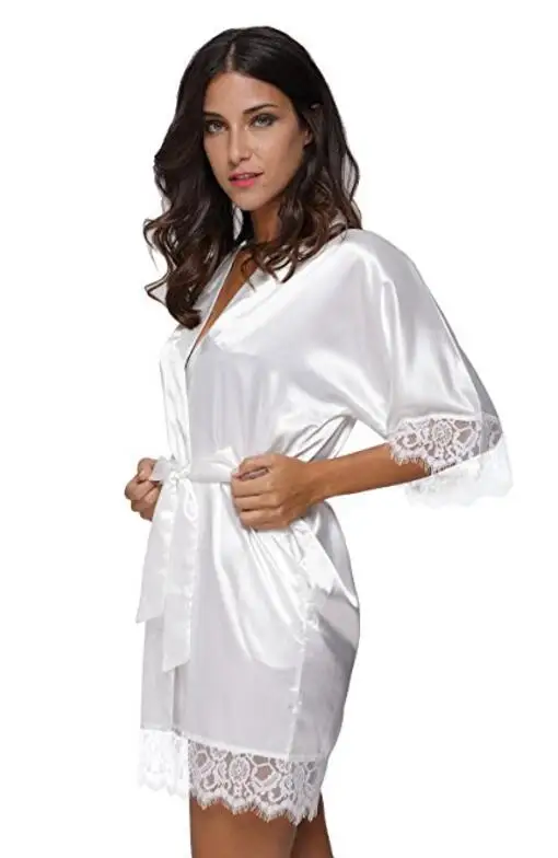 Plus Size Lace Patchwork Bride Bridesmaids Robe Sexy Lingerie Women Silk Wedding Party Kimono Robes Nightgown Sleepwear bathrob