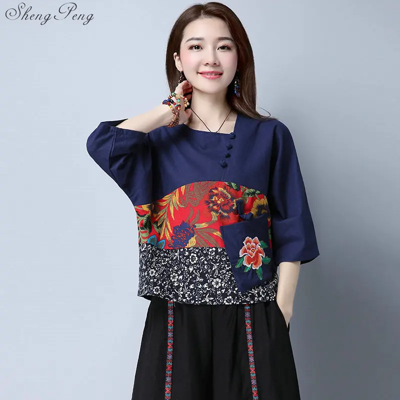 2025 New arrivals mandarin collar blouses traditional Chinese clothing elegant ladies retro style tops V1454