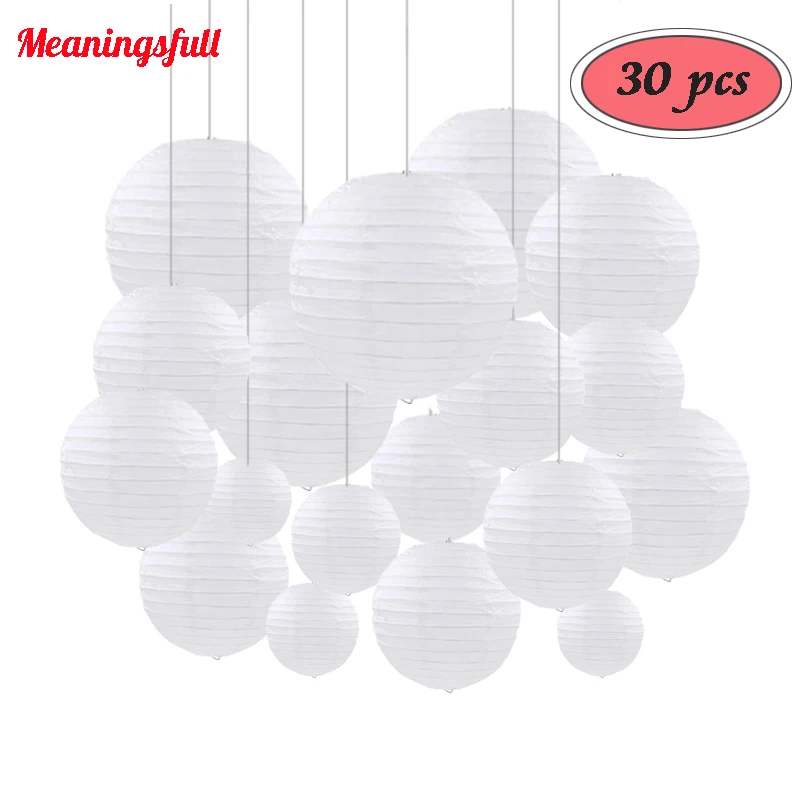 

30PC Mixed 4-14'' White Paper lanterns Chinese Wedding lanterne papier lampion Baby Shower Birthday Party Halloween Decoration