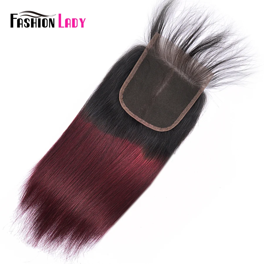 Ombre Closure T1B/99J FASHION LADY Hair 100% Human Hair Lace Closure 4x4 inch Brazilian Hair Closure Non-remy Straight Closure