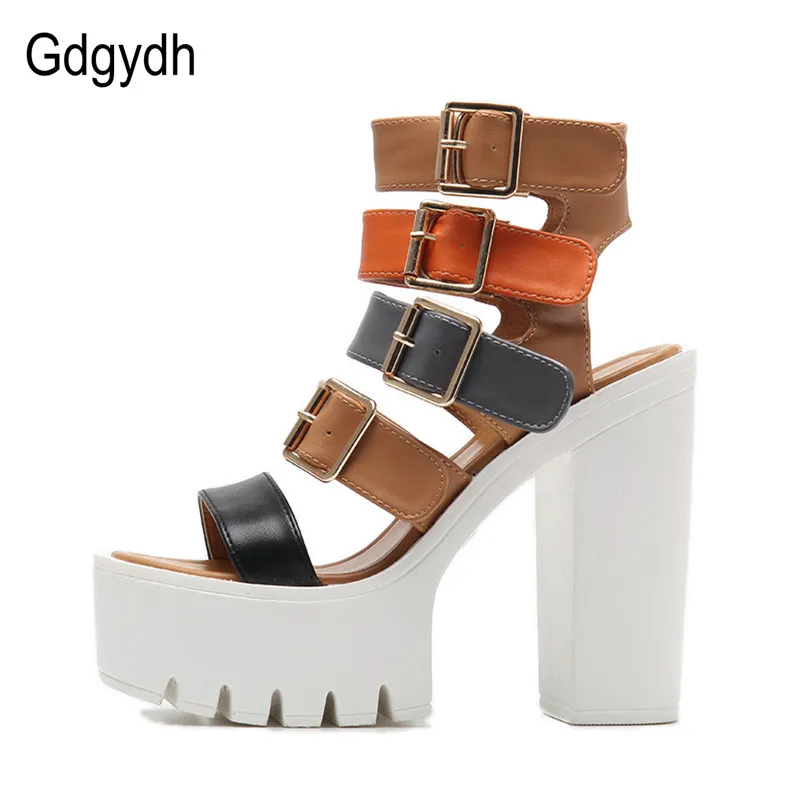 Gdgydh-sandálias gladiador com saltos altos para as mulheres, sapatos plataforma com fivela e alça, moda verão