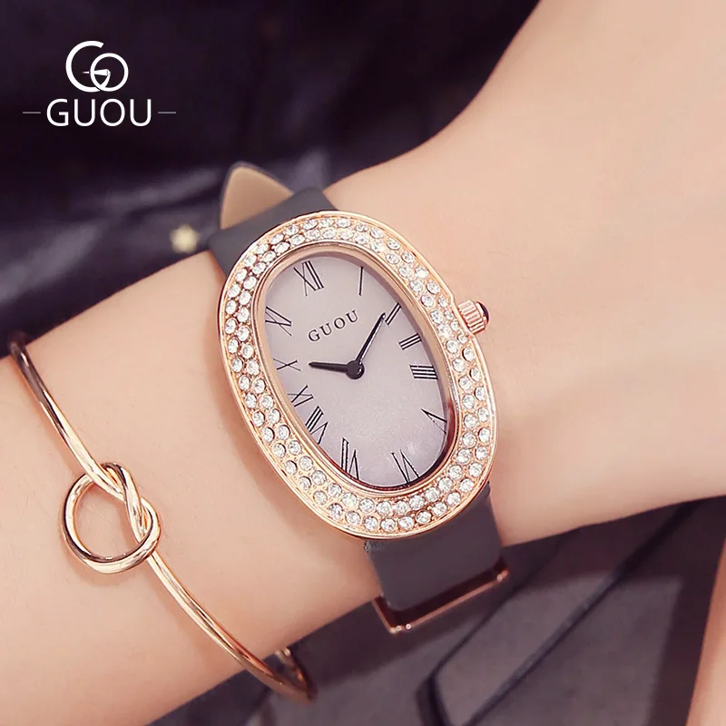 

Fashion Guou Brand fashion Casual leisure ladies watch dial oval Rhinestone Belt quartz Bond girl wristwatches