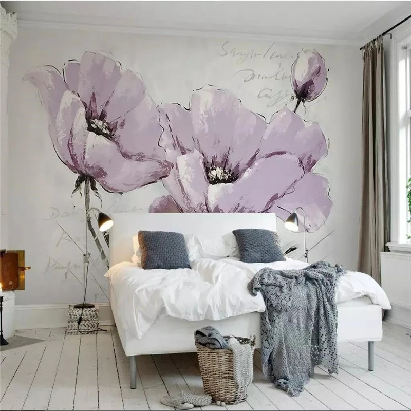 beibehang papel de parede Custom wallpaper murals beautiful purple flowers Nordic minimalist TV background wall paper home decor