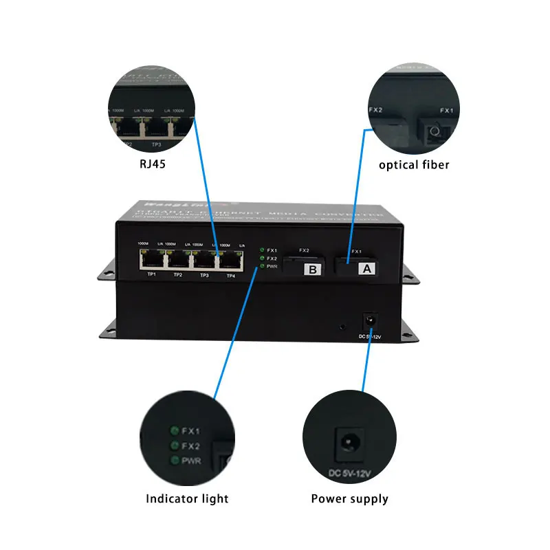 Imagem -03 - Switch Gigabit Ethernet Conversor de Mídia Repetidor Portas Rj45 Porta de Fibra Única Fibra 20km 1310nm 1550nm