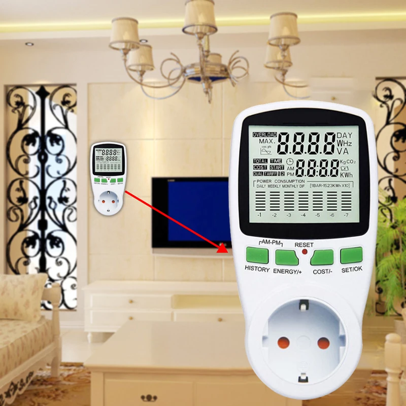 Digital LCD Energy Meter Wattmeter Wattage Electricity Kwh Power Meter EU French US UK AU Plug Measuring Outlet Power Analyzer