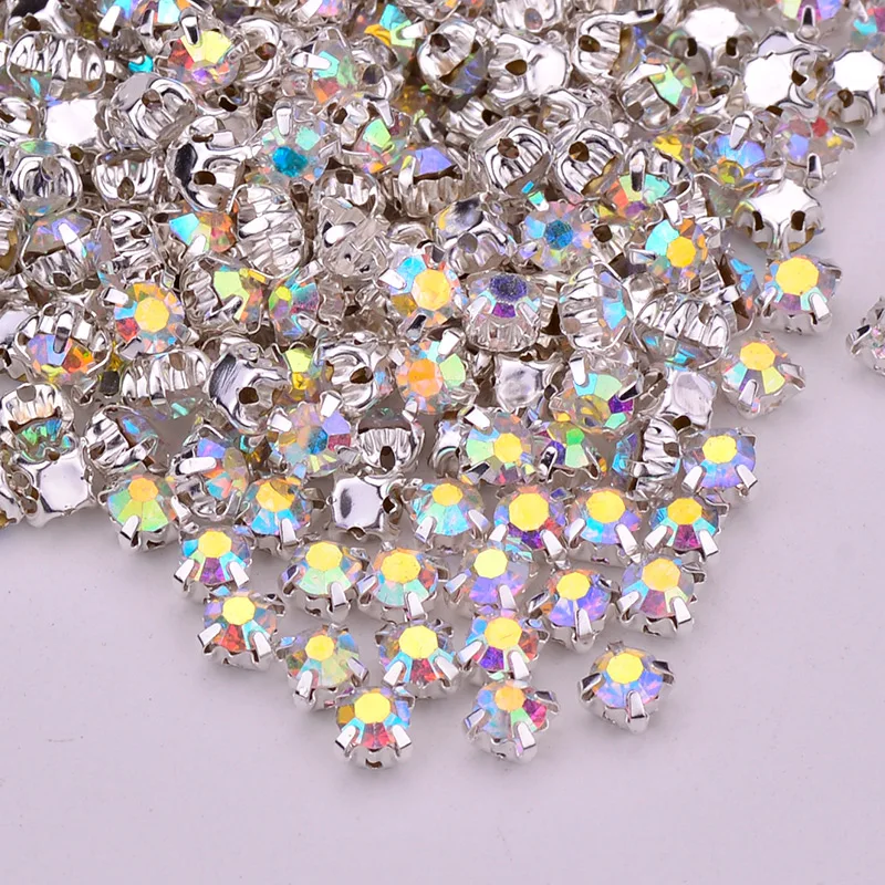 JUNAO SS12 1440pcs เย็บทองสี Claw Rhinestones แก้ว AB คริสตัลหินเย็บบน Flatback Strass สําหรับเสื้อผ้าชุดหัตถกรรม