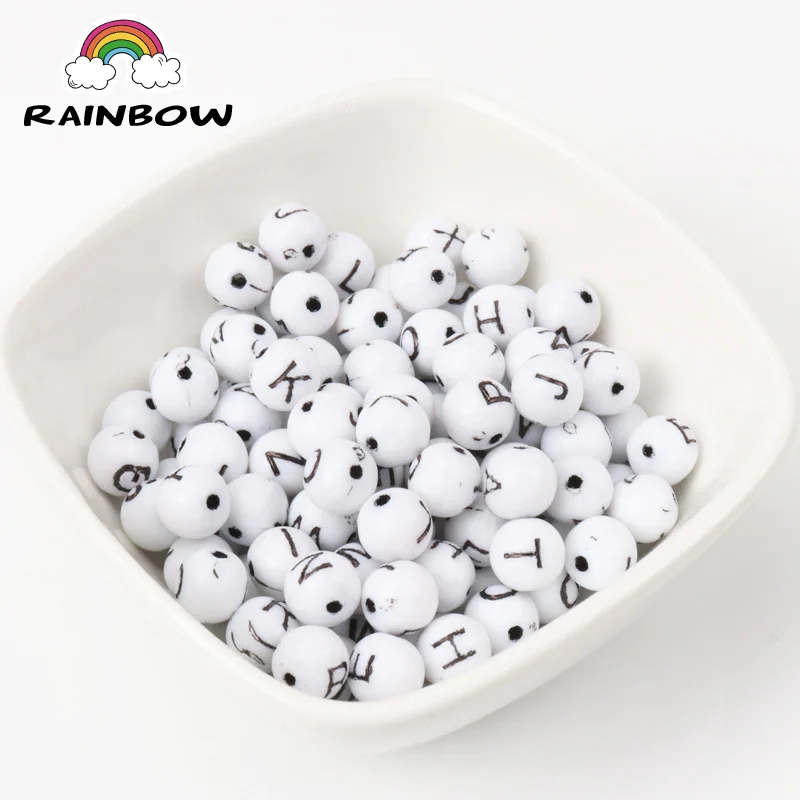 Wholesale White bottom Black Letter Alphabet Circle Acrylic Material Charm DIY Round Shape Spacer Beads Jewelry 8x8mm 100pcs