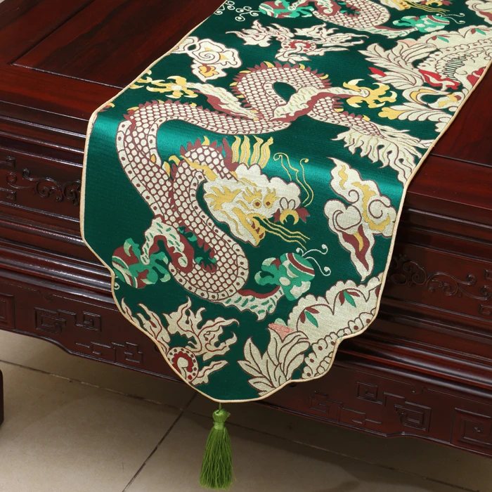 Chinese Silk Satin Table Runner, Rectangular Table Mat, Custom, Thicken Dragon, High Density, Damask Banquet, High End