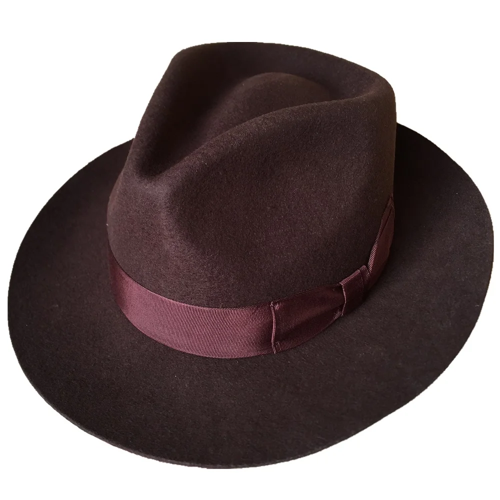 

Classic Brown Wool Men's Fur Felt Fedora Gangsters Hipsters Hat