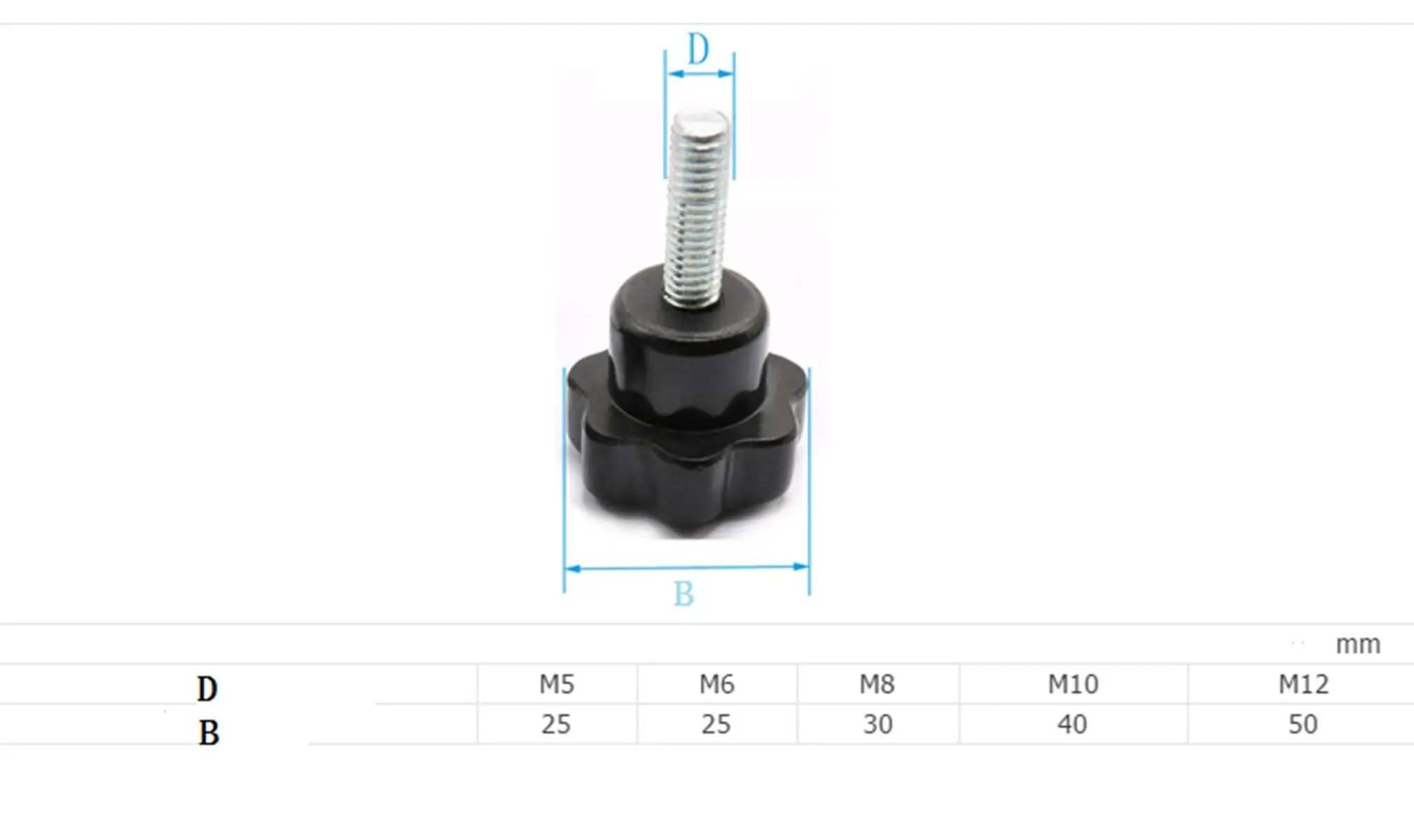 M5*0.8 M6*1 M8*1.25 M10*1.5 M12*1.75 Thread Length 16mm To 50mm Plastic Star Shaped Head Clamping Screws Knob Fastener