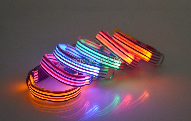 6colors LED flashing dog collar LED pet collar necklace/cat collar color stripe design fashion dog collar