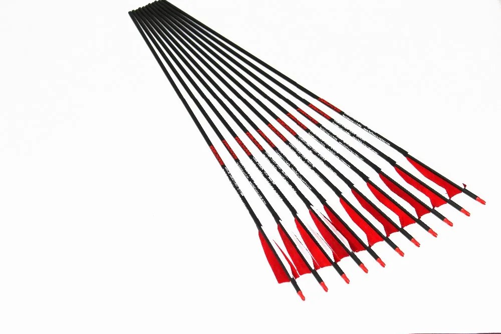 12pcs carbon arrow spine300/340/400/500 ID6.2mm 5"Turkey fletching feathers replacement 100grain arrowhead for traditional bow