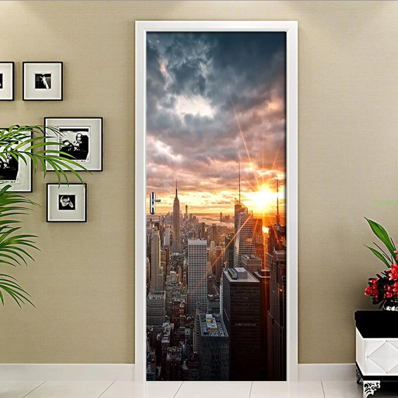 

New York City Landscape Art 3D Door Sticker PVC Material Waterproof Door Poster Wall Decal Sticker For Living Room Decor Decor