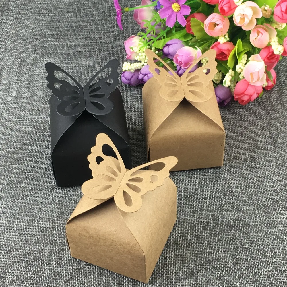 24PCS/Lot Retro Blank Kraft Paper Butterfly Style Jewelry Carrying Cases Candy/Weeding Party Gift Boxes Handmade Packing Box