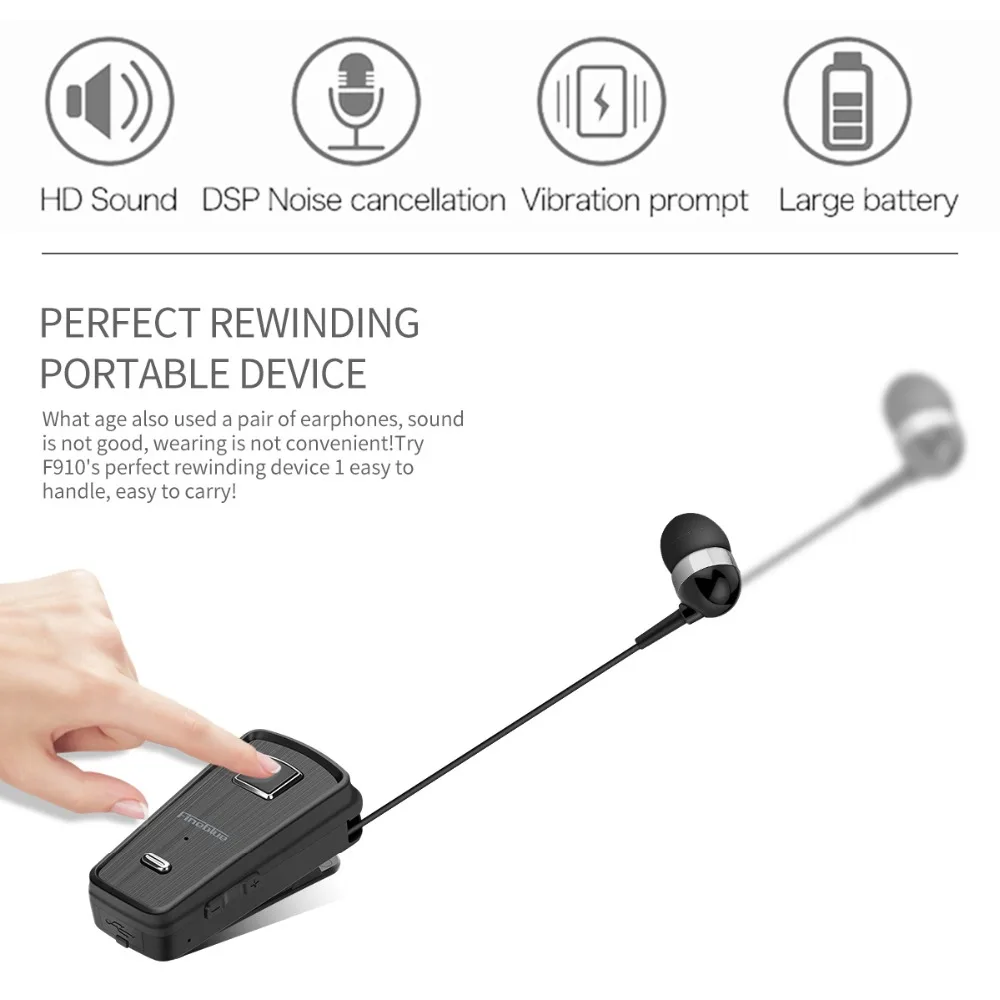 Fineblue F980 Bluetooth Earphone Wireless Earbuds business Headset with Mic Calls Remind Vibration Wear Clip Driver Stereo sport