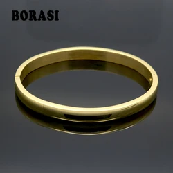 Simple Smooth Couple Jewelry Rose Gold Color Lover Bangle Plain Stainless Steel Bracelets & Bangles For Men Women Present