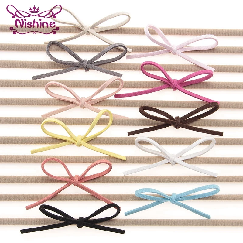 Nishine 10 Stks/partij Nylon Hoofdband Kinderen Meisjes Elastische Haarband Suede Solid Diy Boog Kinderen Haar Accessoires Fotografie Props