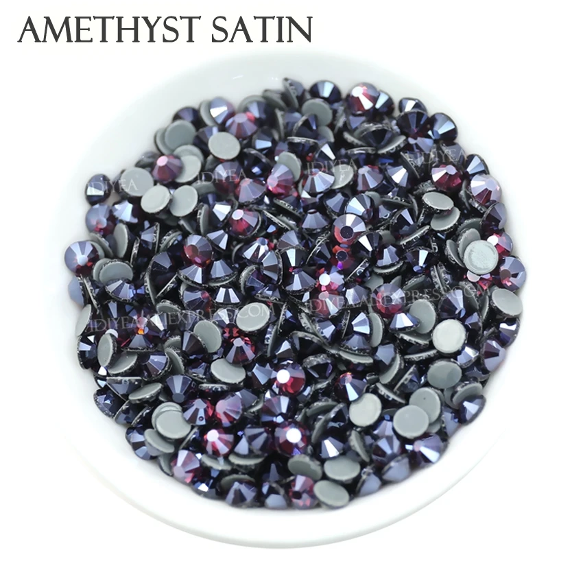 Amethyst Satin glass flat back rhinestones hotfix crystal stones strass glitters accessoires for 3d art garment applique dresses