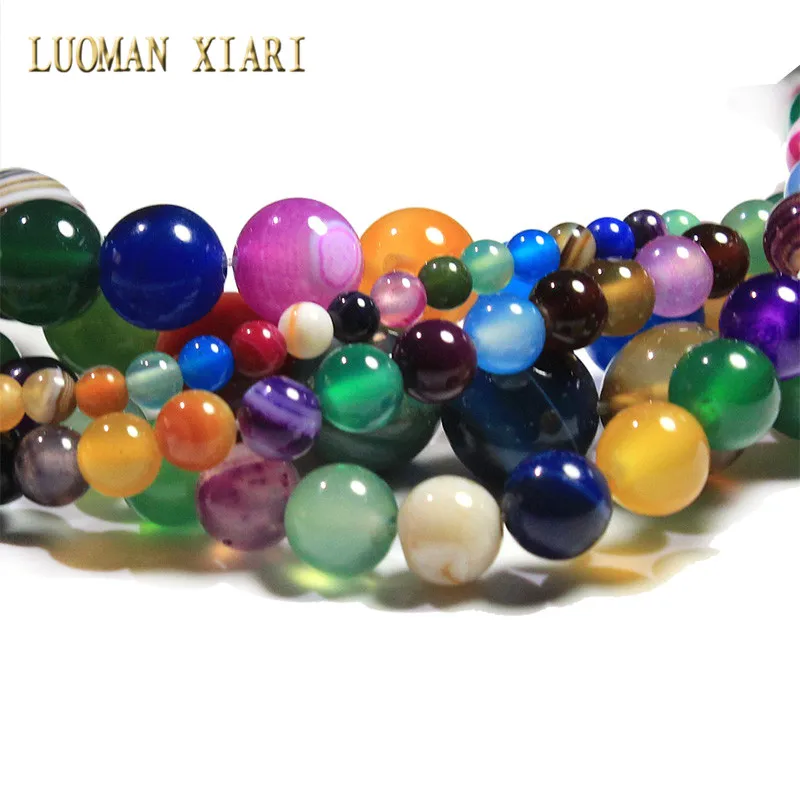 Wholesale Natural Colorful Stripes Agates  Stone Beads For Jewelry Making DIY Bracelet Necklace 4/6/8/10/12 mm Strand 15\'\'