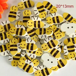 50pcs/lot Size:20*13mm Lovely Bee Shape Wooden Buttons Cute Cartoon Wood Button Wholesale price (KK-1039)