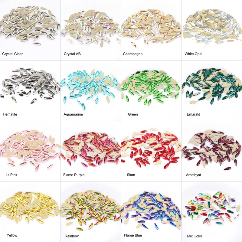 Hot sale small drop 2x6mm Nail Art Rhinestones 26 colors Fancy Crystal strass 30/100Pcs/bag For 3D Nail  decoration
