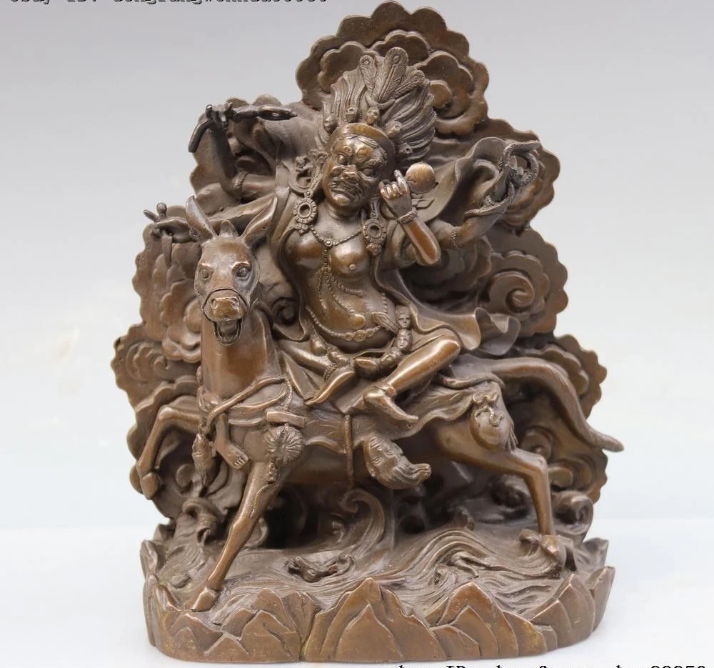 21CM Tibet Buddhism Pure Bronze Copper Palden Lhamo Goddess Buddha Ride Horse Statue