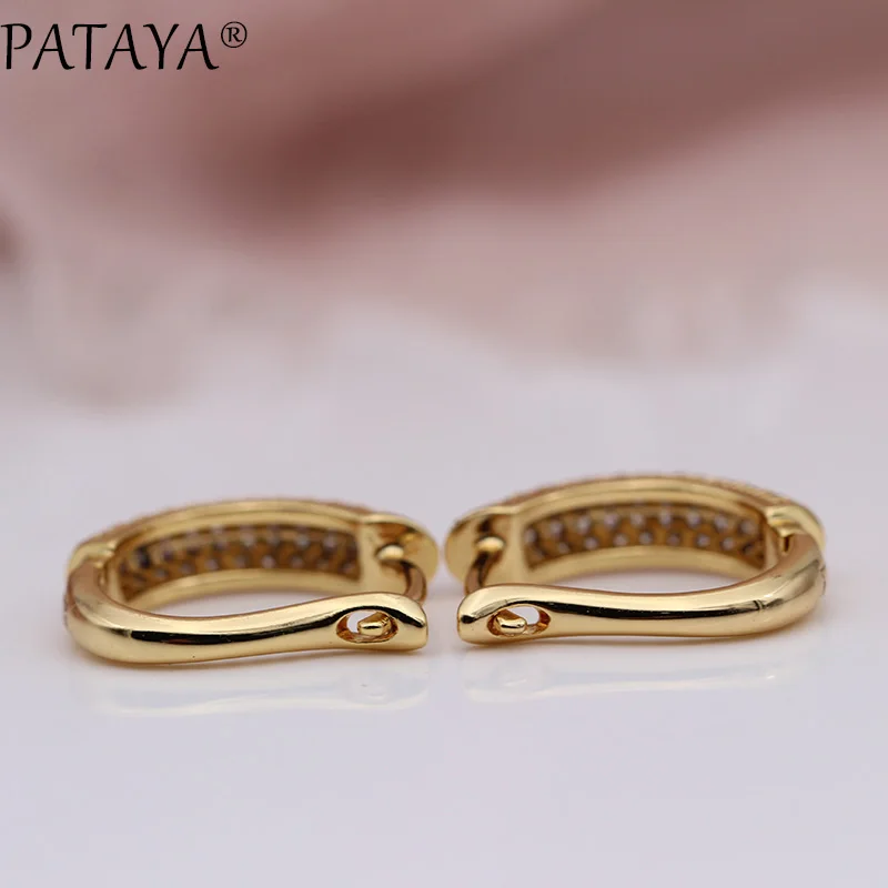 PATAYA New 585 Rose Gold Color Long Dangle Earrings White Round Natural Zirconia Women Noble Fashion Jewelry Irregular Earrings