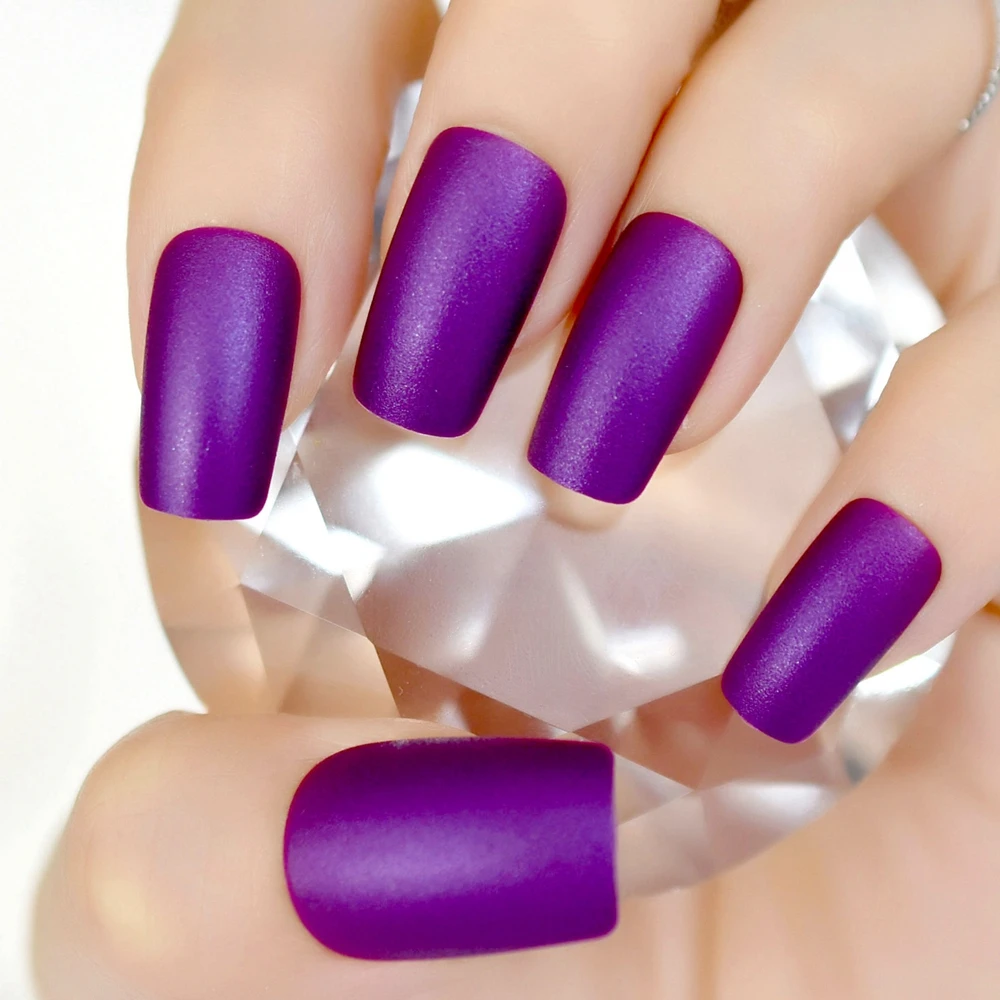 Unhas artificiais completas acrílicas do falso do falso do prego do falso matte longo roxo elegante nep