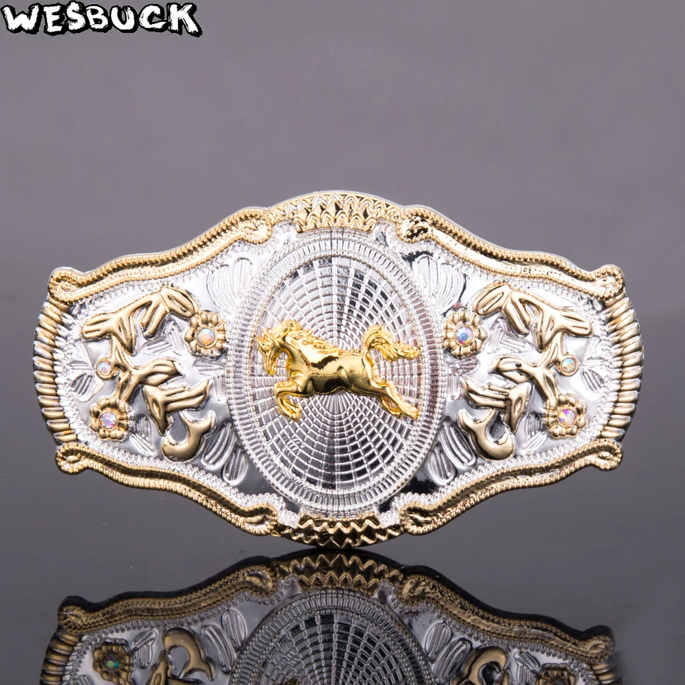 

5 Pcs MOQ WesBuck Brand Horse Cowboys Belt Buckle Golden Metal Belt Buckle Fashion Mens Buckle Head Cosplay Hail Hydra