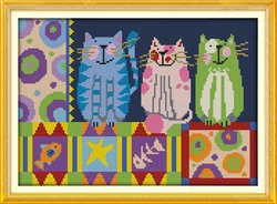 Joy Sunday Abstract painting cats Cross Stitch Sets Embroidery DIY Crafts Handmade Embroidery Kit Needlework Home Decoration