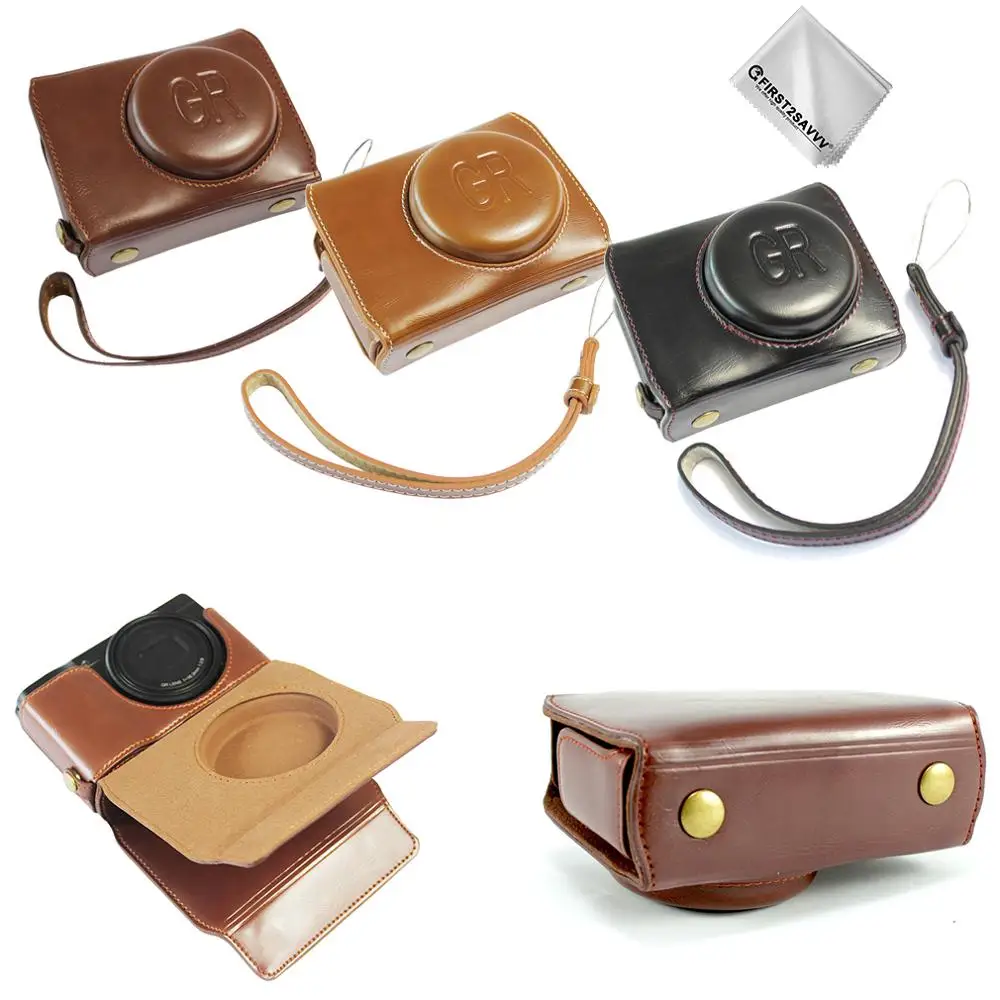 Full body Precise Fit PU leather digital camera case bag cover with strap for Ricoh GRIII GR3 Cover With Battery Opening