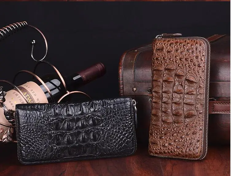 New production original real 100% crocodile skin men wallet zipper long purse clutch male big discounts promotion black brown