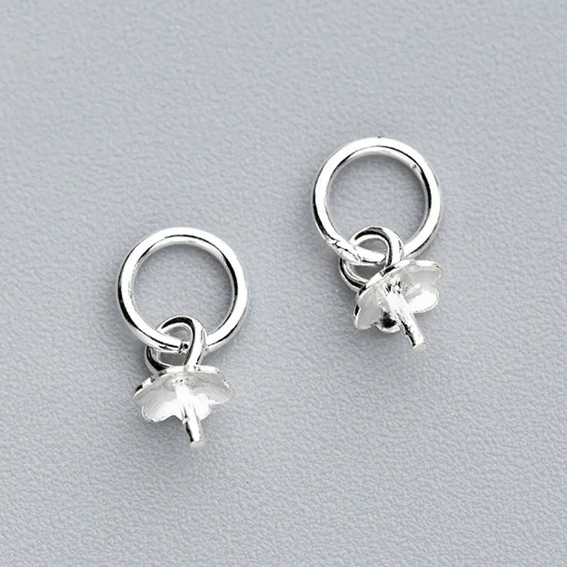 2pcs/lot 925 Sterling Silver Pearl Pendant Connector Bail Caps 6x4mm Necklace Bead End Caps Trays DIY Jewelry Making Findings