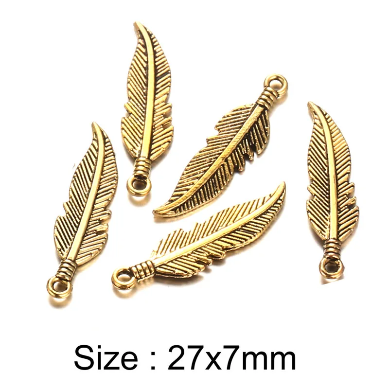 20Pcs/lot  Feather Charms Vintage Metal Charms Pendants Fit bracelet necklace earring Jewelry making